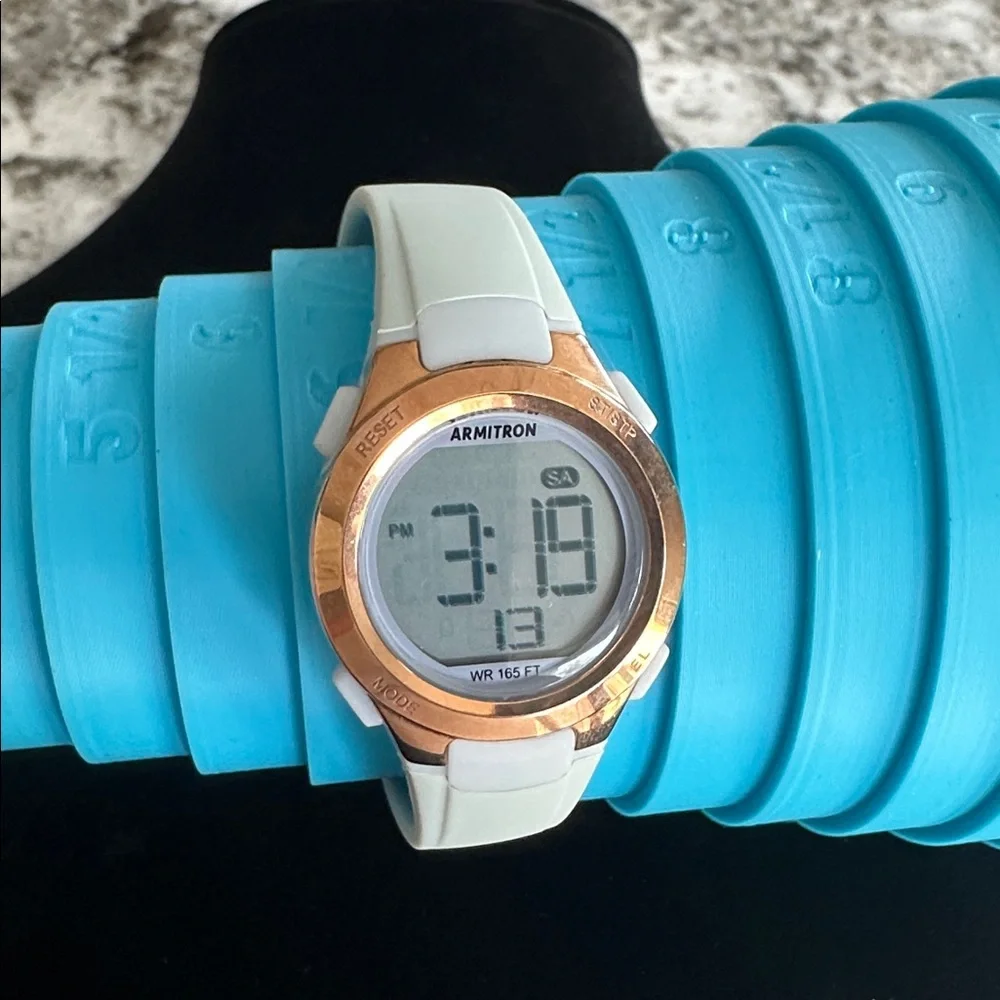 Armitron Digital Watch - Light Grey Strap, Rose Gold Case